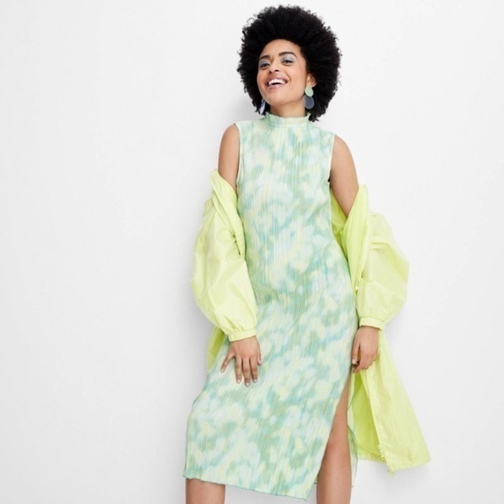 Women's Watercolor Plisse Midi Dress - Future Collective Medium